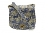 Női bőr válltáska, kék virágos, oldaltáska