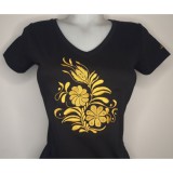 Női hímzett póló- fekete-arany