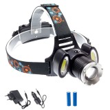 Noname 200w Tripla Fejlámpa 2x COB + T6 Cree Led 2db Akkumulátorral Zoom - Papírdoboz