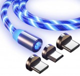 Noname 3 az 1 -ben fém mágneses X-Cable 360 ​​automatikusan csatlakoztatható LED-es áramló fény töltőkáb...