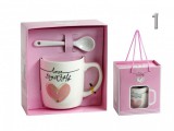 Noname Bögre +kiskanál rózsaszín szív 2dl dísztasakban 4féle 03287