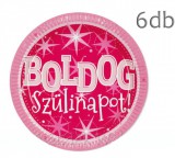 Noname Tányér szett Boldog szülinapot rózsaszín 6db 22cm M33510