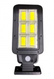 Noname Vezeték nélküli Napelemes 6 tagolású 192 COB LED utcai fali lámpa fény-mozgásérzékelős távirányít...