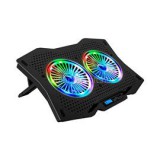 Notebook Hűtőpad 17"-ig - AD-RC9 TORNADO (20dB; 2*11,5cm venti, 1200rpm, RGB LED) Fekete (RAMPAGE_34282)