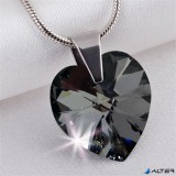 Nyaklánc, szív formájú, Black Diamond SWAROVSKI® kristállyal, 18mm ART CRYSTELLA®