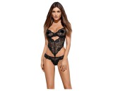 Obsessive Alluria - virágos csipke body (fekete)
