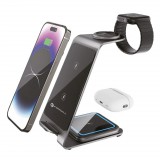 OEM 3 az 1-ben vezeték nélküli töltő 15W telefonhoz, Apple Watchhoz és vezeték nélküli fülhallgatóhoz, USB-C, fekete – Forcell F-Energy Simply Charge