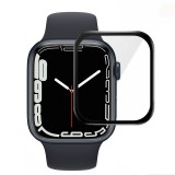 OEM Apple Watch 7 41mm üvegfólia fekete kerettel, PMMA, edzett, teljes felületen feltapad, Full Glue