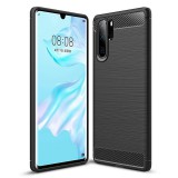 OEM Huawei P30 Pro szilikon tok, hátlaptok, telefon tok, karbon mintás, fekete, Simple Carbon