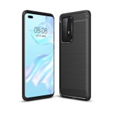 OEM Huawei P40 Pro szilikon tok, hátlaptok, telefon tok, karbon mintás, fekete, Simple Carbon