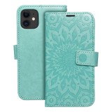 OEM iPhone 11 könyvtok, fliptok, telefon tok, mágneszáras, bankkártyatartós, mandala mintás, zöld, Forcell Mezzo