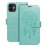 OEM iPhone 11 könyvtok, fliptok, telefon tok, oldalra nyíló tok, mágneszáras, bankkártyatartós, álomfogó mintás, zöld, Forcell Mezzo