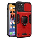 OEM iPhone 11 Pro hátlap tok, telefon tok, ütésálló, kamera védővel, kitámaszható, piros-fekete, Ring Lens