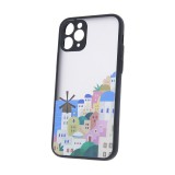 OEM iPhone 11 Pro hátlaptok, telefon tok, kemény, átlátszó, mintás, fekete szilikon kerettel, Ultra Trendy city 3