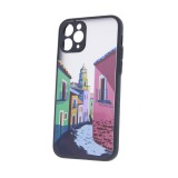 OEM iPhone 11 Pro hátlaptok, telefon tok, kemény, átlátszó, mintás, fekete szilikon kerettel, Ultra Trendy city 4