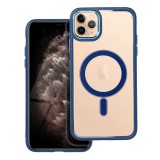 OEM iPhone 11 Pro Max hátlaptok, telefon tok, MagSafe kompatibilis, átlátszó, kék kerettel, Color Edge Mag Cover