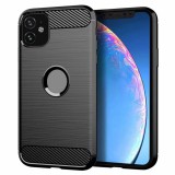 OEM iPhone 11 szilikon tok, hátlaptok, telefon tok, karbon mintás, fekete, Carbon case