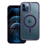 OEM iPhone 12 Pro Max hátlaptok, telefon tok, MagSafe kompatibilis, átlátszó, lila kerettel, Color Edge Mag Cover