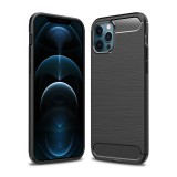 OEM iPhone 12 Pro Max szilikon tok, hátlaptok, telefon tok, karbon mintás, fekete, Simple Carbon