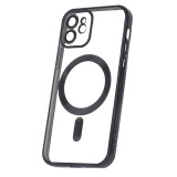 OEM iPhone 12 szilikon tok, hátlaptok, telefon tok, MagSafe kompatibilis, átlátszó, fekete kerettel, kamera védelemmel, Color Chrome Mag