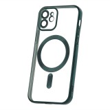 OEM iPhone 12 szilikon tok, hátlaptok, telefon tok, MagSafe kompatibilis, átlátszó, zöld kerettel, kamera védelemmel, Color Chrome Mag