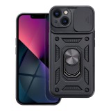 OEM iPhone 13 hátlap tok, telefon tok, kitámasztható, mágneses, ütésálló, fekete, Defender Slide