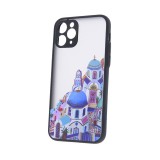 OEM iPhone 13 Mini hátlaptok, telefon tok, kemény, átlátszó, mintás, fekete szilikon kerettel, Ultra Trendy city 2