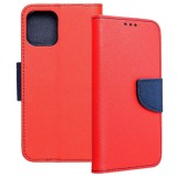 OEM iPhone 13 Mini könyvtok, fliptok, telefon tok, bankkártyatartós, mágneszáras, piros-sötétkék, Fancy