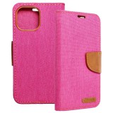 OEM iPhone 13 Mini könyvtok, fliptok, telefon tok, mágneszáras, bankkártya tartós, rózsaszín, Canvas