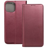 OEM iPhone 13 Mini könyvtok, fliptok, telefon tok, mágneszáras, bankkártyatartós, bordó, Smart Magnetic
