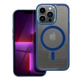 OEM iPhone 13 Pro hátlaptok, telefon tok, MagSafe kompatibilis, átlátszó, kék kerettel, Color Edge Mag Cover