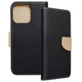 OEM iPhone 13 Pro könyvtok, fliptok, telefon tok, bankkártyatartós, mágneszáras, fekete-arany, Fancy