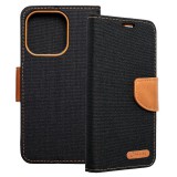 OEM iPhone 13 Pro könyvtok, fliptok, telefon tok, mágneszáras, bankkártya tartós, fekete, Canvas