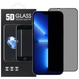 OEM iPhone 13 Pro Max / 14 Plus üvegfólia, tempered glass, előlapi, 5D, edzett, hajlított, betekintés védelemmel, fekete kerettel