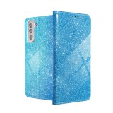 OEM iPhone 13 Pro Max könyvtok, fliptok, telefon tok, bankkártyatartós, mágneszáras, csillámos, kék