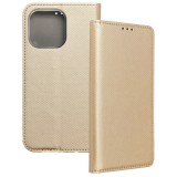 OEM iPhone 13 Pro Max könyvtok, fliptok, telefon tok, szilikon keretes, mágneszáras, arany