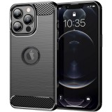 OEM iPhone 13 Pro Max szilikon tok, hátlaptok, telefon tok, karbon mintás, fekete, Carbon case
