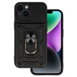 OEM iPhone 14 hátlap tok, telefon tok, kitámasztható, mágneses, ütésálló, fekete, Defender Slide