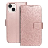 OEM iPhone 14 könyvtok, fliptok, telefon tok, mágneszáras, bankkártyatartós, mandala mintás, rose gold, Forcell Mezzo