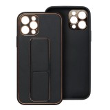 OEM iPhone 14 Plus (6,7") hátlap tok, műbőr tok, kitámasztható, fekete, Leather