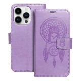 OEM iPhone 14 Plus (6.7") telefon tok, könyvtok, oldalra nyíló tok, mágnesesen záródó, lila, dreamcatcher, Forcell Mezzo