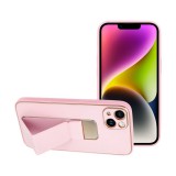 OEM iPhone 14 Plus hátlap tok, telefon tok, műbőr, kitámasztható, rózsaszín, Leather