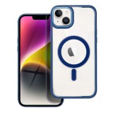 OEM iPhone 14 Plus hátlaptok, telefon tok, MagSafe kompatibilis, átlátszó, kék kerettel, Color Edge Mag Cover