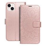 OEM iPhone 14 Plus könyvtok, fliptok, telefon tok, mágneszáras, bankkártyatartós, mandala mintás, rose gold, Forcell Mezzo