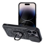 OEM iPhone 14 Pro hátlap tok, telefon tok, kitámasztható, mágneses, ütésálló, fekete, Slide Armor