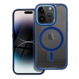 OEM iPhone 14 Pro hátlaptok, telefon tok, MagSafe kompatibilis, átlátszó, kék kerettel, Color Edge Mag Cover
