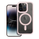 OEM iPhone 14 Pro hátlaptok, telefon tok, MagSafe kompatibilis, átlátszó, púderrózsaszín kerettel, Color Edge Mag Cover