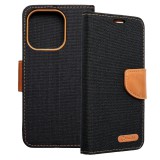 OEM iPhone 14 Pro könyvtok, fliptok, telefon tok, mágneszáras, bankkártya tartós, fekete, Canvas