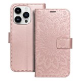 OEM iPhone 14 Pro könyvtok, fliptok, telefon tok, mágneszáras, bankkártyatartós, mandala mintás, rose gold, Forcell Mezzo