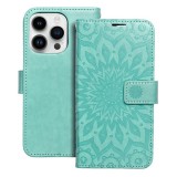 OEM iPhone 14 Pro könyvtok, fliptok, telefon tok, mágneszáras, bankkártyatartós, mandala mintás, zöld, Forcell Mezzo